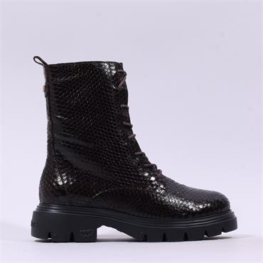 Wonders Bones Lace Military Boot - Brown Snake